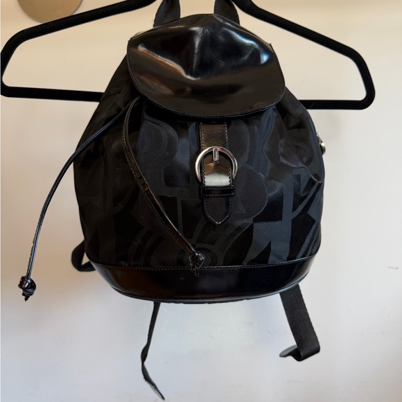 Salvatore Ferragamo Handbags - Salvatore Ferragamo Black Logo Jacquard Nylon & Leather Backpack